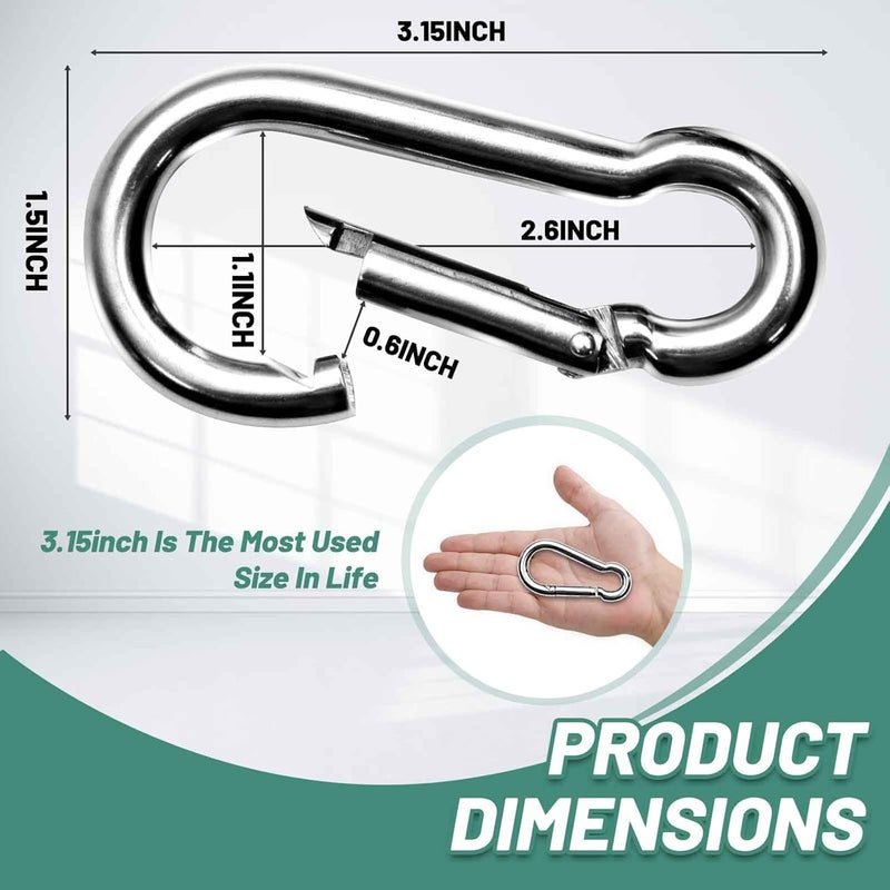 Pixel Panda 3.1&4 Inch Heavy Duty Carabiner Clips Load 1000lbs, 2&4&8Pack Large Snap Hooks for Gym, Outdoor, Swing, Hammock - Image 2